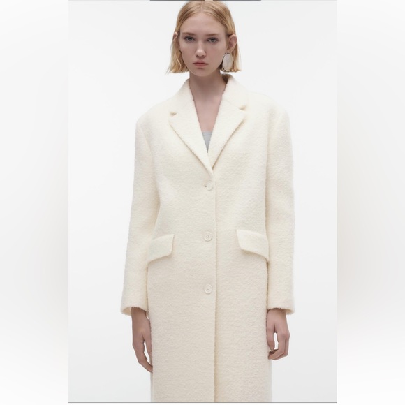 Zara STRAIGHT CUT WOOL BLEND COAT. Ecru. - Picture 4 of 13